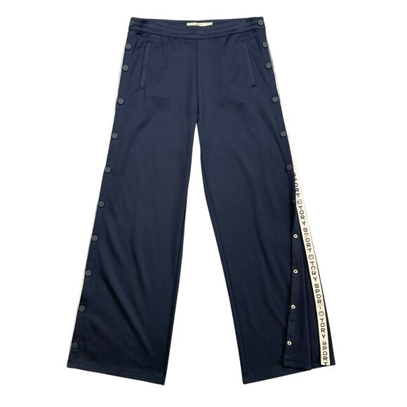 Tory Burch Sport Pants Women XL Extra Large Navy Snap Button Wide Leg Tear Away - Picture 1 of 12
